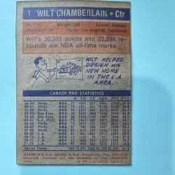Topps 1972-73 Wilt Chamberlain #1 Los Angeles Lakers NBA Basketball Card - Image 2