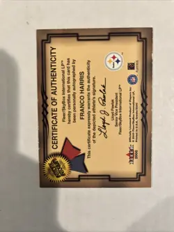 2000 Fleer Greats of the Game Franco Harris On Card Autograph Auto Pitt Steelers - Image 3