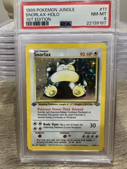 Pokemon Snorlax Jungle Holo Card 11/64 Unlimited Holo Rare, First Edition PSA 8 - Image 1