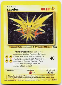 Zapdos 15/62 Holo Rare Fossil Pokemon Unlimited Holo Lightly Played - Image 1