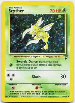 Scyther 17/130 Holo Rare Base Set 2 Pokemon Holo Lightly Played - Image 1