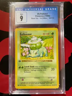 1999 Pokemon Base Set Bulbasaur 1st First Edition English #44 CGC Mint 9 - Image 1