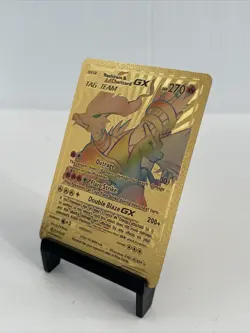 Charizard & Reshiram GX Gold Toned Foil Pokemon Card Fan Art Display Card HP270 - Image 2