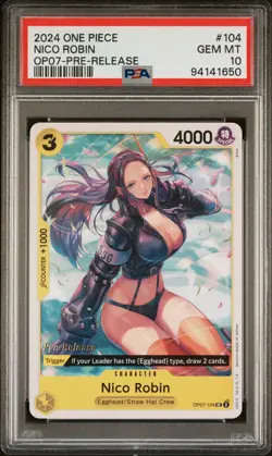 One Piece Nico Robin OP07-104 Prerelease Holo PSA 10 Gem Mint - Image 1