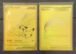 Pokemon TCG Celebrations Pikachu v Gold Pokeball SWSH145/SWSH146 - Image 1