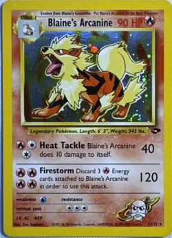 Blaine's Arcanine 1/132 Holo Rare Gym Challenge Pokemon Unlimited Very LP SWIRL - Image 1