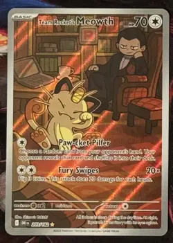 Team Rocket's Meowth 203/182 Illustration Rare Destined Rivals Pokemon Holo NM - Image 1