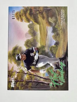 2025 Topps x Bob Ross Joy of Baseball Tim Raines Art of Stealing Sap Green #/75 - Image 1