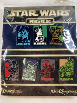 Disney Star Wars Heroes Vs. Villains 2013 Booster Pin Set Of 7 Has Guard! - Image 1