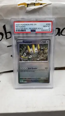 2025 REGIGIGAS MASTER BALL REVERSE HOLO PRISMATIC EVOLUTIONS POKEMON PSA 10 #086 - Image 2