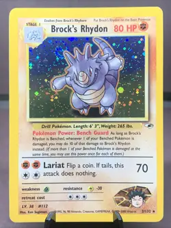 Pokemon TCG Brock's Rhydon 2/132 Gym Heroes Holo Rare WOTC VTG 2000 LP Swirl - Image 1