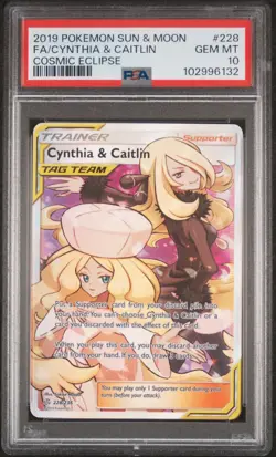 Cynthia & Caitlin Cosmic Eclipse 2019 Pokemon Sun & Moon Full Art 228/236 PSA 10 - Image 1