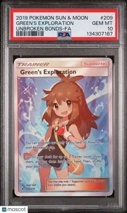 2019 Pokemon Sun & Moon Unbroken Bonds Green's Exploration Fa PSA 10 209/214 - Image 1