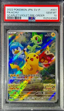 Pikachu 001/SV-P Holo Japanese Pre-Order Promo Pokemon 2022 PSA 10! - Image 1