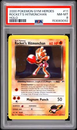2000 POKEMON GYM HEROES HOLO #11 ROCKET'S HITMONCHAN PSA 8 - Image 1