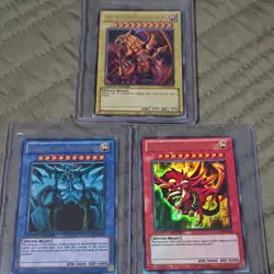 Legendary Collection Set of 3 Egyptian God Cards Slifer, Obelisk, Ra LC01 YuGiOh - Image 1