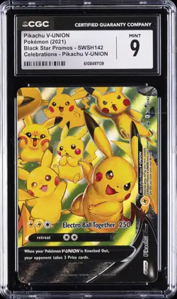 2021 POKEMON BLACK STAR PROMOS #SWSH142 PIKACHU V-UNION CGC 9 - Image 1