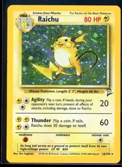 Raichu - 16/130 - Pokemon Base Set 2 Holo Rare Card WOTC [LP] w/Tail Swirl - Image 1