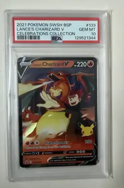 Pokemon 2021 Lance's Charizard V SWSH133 Celebrations Collection PSA 10 Gem Mint - Image 1