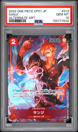 2022 ONE PIECE JAPANESE OP01-ROMANCE DAWN #013 SANJI ALTERNATE ART PSA 10 - Image 1