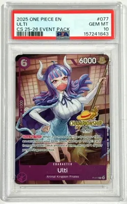 2025 One Piece Ulti P-077 Championship CS 25-26 Event PSA 10 Gem Mint - Image 1