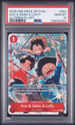 2025 ONE PIECE OP13-CARRYING ON HIS WILL ALTERNATE ART ACE & SABO & LUFFY PSA 10 - Image 1
