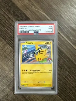 2024 POKEMON SVP EN-SV BLACK STAR PROMO WORLD CHAMPIONSHIPS #190 PIKACHU PSA 9 - Image 1