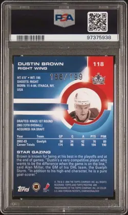 2003-04 Topps Pristine Dustin Brown RC #118 Rookie /199 PSA 9 Mint - Image 4