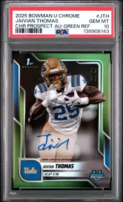 2025 Bowman U Chrome #JTH Jaivian Thomas /99 Auto Green UCLA Bruins PSA 10 1st - Image 1