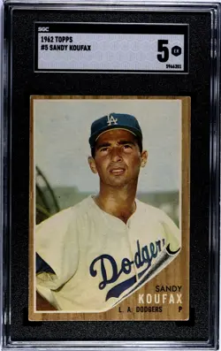 1962 Topps SANDY KOUFAX Los Angeles Dodgers #5 SGC 5 EX Condition - Image 1