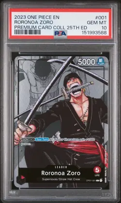 2023 ONE PIECE PREMIUM CARD COLLECTION 25TH EDITION #001 RORONOA ZORO PSA 10 - Image 1