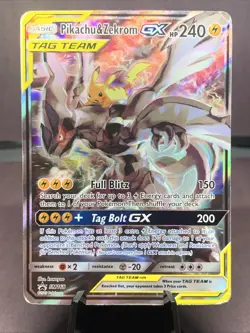 Pokemon TCG Pikachu & Zekrom GX Black Star Promo Card SM168 Full Art Holo Rare - Image 1