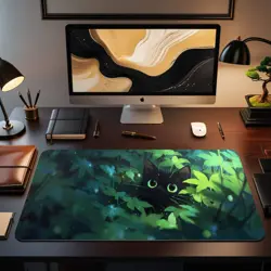 Black Cat MTG Playmat Green Mana Familiar Forest Fantasy Art 14x24 Commander EDH - Image 2