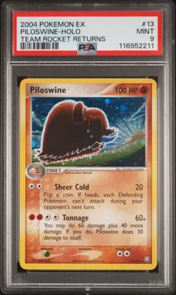 2004 POKEMON EX TEAM ROCKET RETURNS PILOSWINE #13 REVERSE PSA 9 MINT #116952211 - Image 1