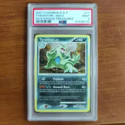 2007 Pokemon Diamond & Pearl Mysterious Treasures Tyranitar-Holo #17 PSA 9 MINT - Image 1