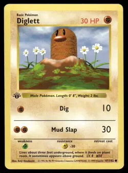 Pokemon Cards Diglett 47/102 1st Edition Base Set Shadowless WOTC Common NM *10 - Image 1