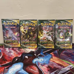 NEW-Pokemon Evolving Skies Booster Pack Art Set-4 Booster Packs-Factory Sealed - Image 1