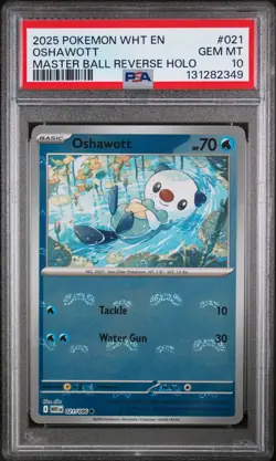 2025 POKEMON WHT EN-WHITE FLARE MASTER BALL REVERSE HOLO #021 OSHAWOTT PSA 10 - Image 1