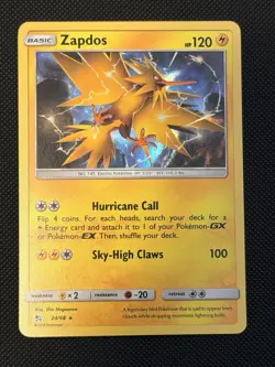 Zapdos 24/68 Holo Rare Sun & Moon Hidden Fates 2019 Pokemon Card NM - Image 1