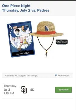 Los Angeles Dodgers One Piece Promo Card 2026 - PREORDER (7/2) - Image 2