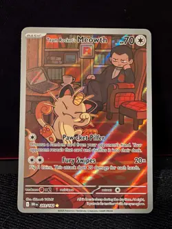Team Rocket's Meowth 203/182 Illustration Rare Destined Rivals Pokemon Holo NM - Image 1