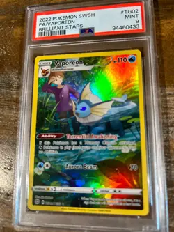 Pokemon 2022 Brilliant Stars Full Art VAPOREON #TG02 PSA 9 Mint RARE 2 - Image 1