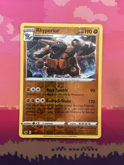 Pokemon Card Rhyperior Sword & Shield Reverse Holo Rare 099/202 NM - Image 1