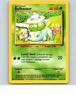 Bulbasaur 44/102 Common Base Set Unlimited Pokemon Lightly Played - Image 1