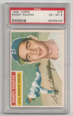 1956 Topps #79 Sandy Koufax White Back PSA 6 EX-MT Dodgers HOF VINTAGE 1950S - Image 1