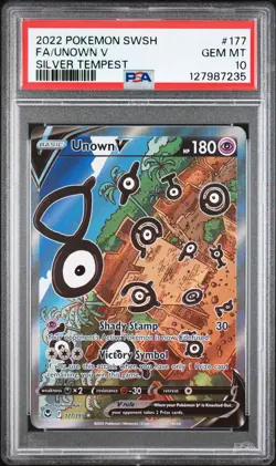 2022 POKEMON SWORD & SHIELD SILVER TEMPEST #177 FULL ART/UNOWN V PSA 10 - Image 1