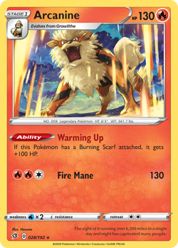 Arcanine 028/192 Rebel Clash Pokemon Card NM - Image 1