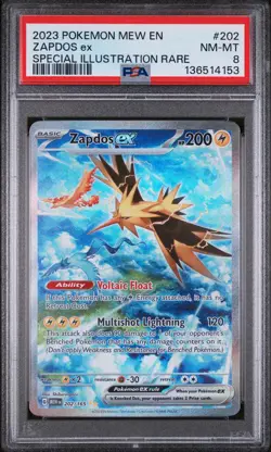 Zapdos EX 202/165 Special Illustration Rare 151 Pokemon PSA 8 - Image 1