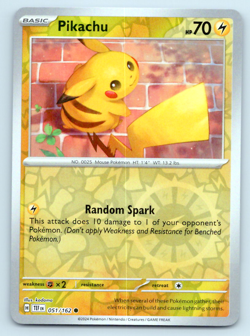Pokemon Pikachu SV05: Temporal Forces TEF Reverse Holo 051/162 NM - Image 1