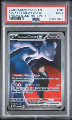 2026 POKEMON ASC EN-ASCENDED HEROES #281 TEAM ROCKET'S MEWTWO EX PSA 9 - Image 1